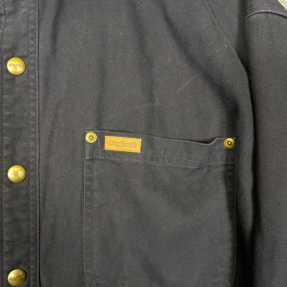 Carhartt Shirt Jacket Men's M Blue Canvas Flannel Lined Snap Front Utility Chore
